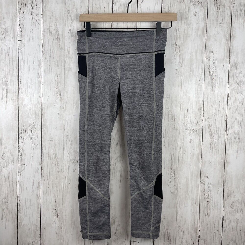 Lululemon Pace Rival Leggings Size 4 Heather Gray‎ Black Crop Active Gym Workout